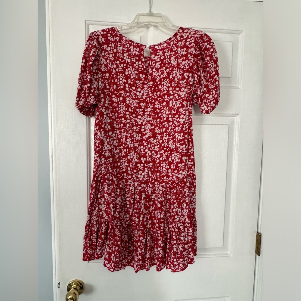 Red dress with white floral detail
